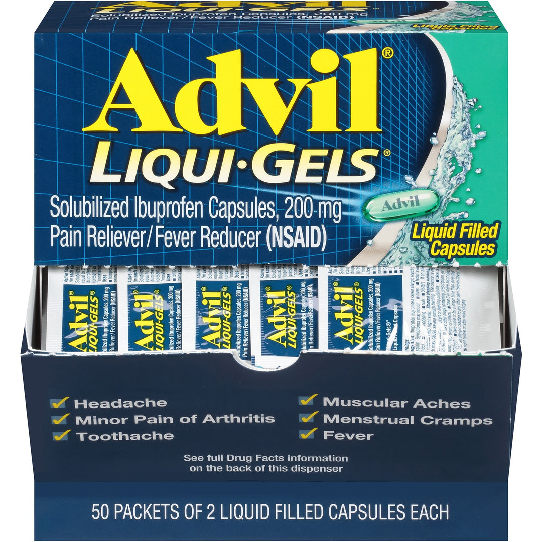Image of Advil 16902 Liqui-Gels, For Pain, Headache, Backache, Menstrual Cramp, Joint Pain, Fever, 50/Box, 1 Each
