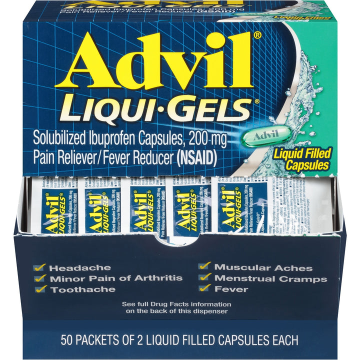 Image of Advil 16902 Liqui-Gels, For Pain, Headache, Backache, Menstrual Cramp, Joint Pain, Fever, 50/Box, 1 Each