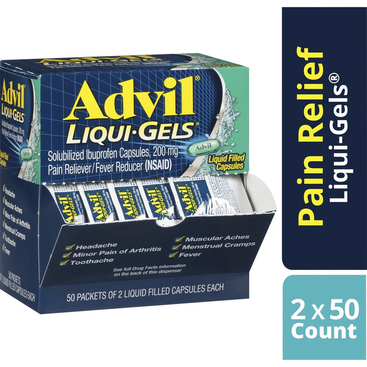 Image of Advil 16902 Liqui-Gels, For Pain, Headache, Backache, Menstrual Cramp, Joint Pain, Fever, 50/Box, 1 Each