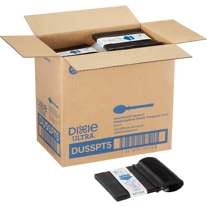 Image of SmartStock DUSSPT5 Spoon, Teaspoon, 40 x Teaspoon, Disposable, Black, 24 / Carton