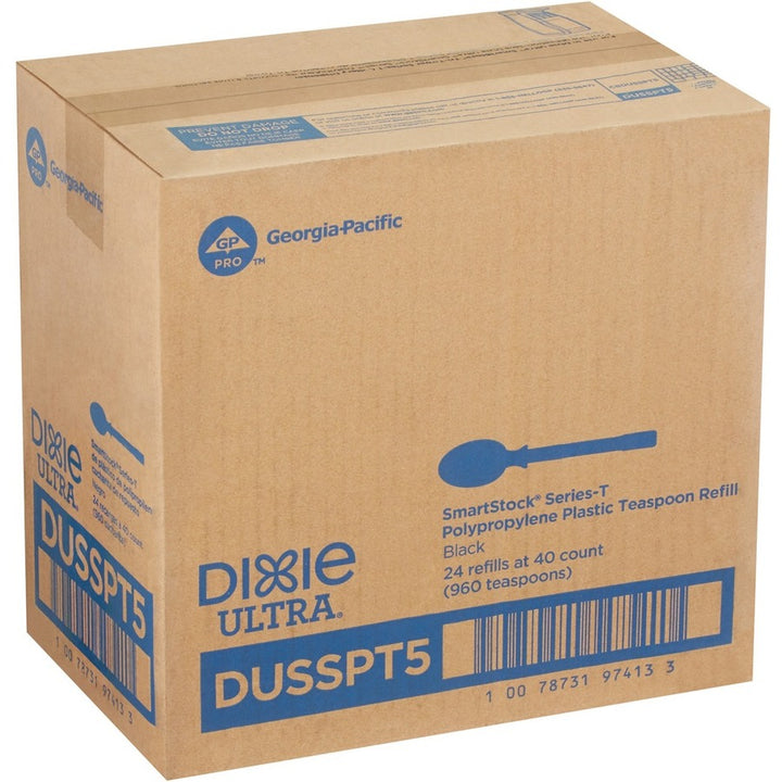 Image of SmartStock DUSSPT5 Spoon, Teaspoon, 40 x Teaspoon, Disposable, Black, 24 / Carton