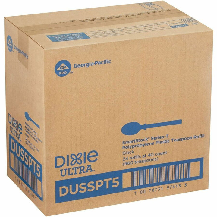 Image of SmartStock DUSSPT5 Spoon, Teaspoon, 40 x Teaspoon, Disposable, Black, 24 / Carton