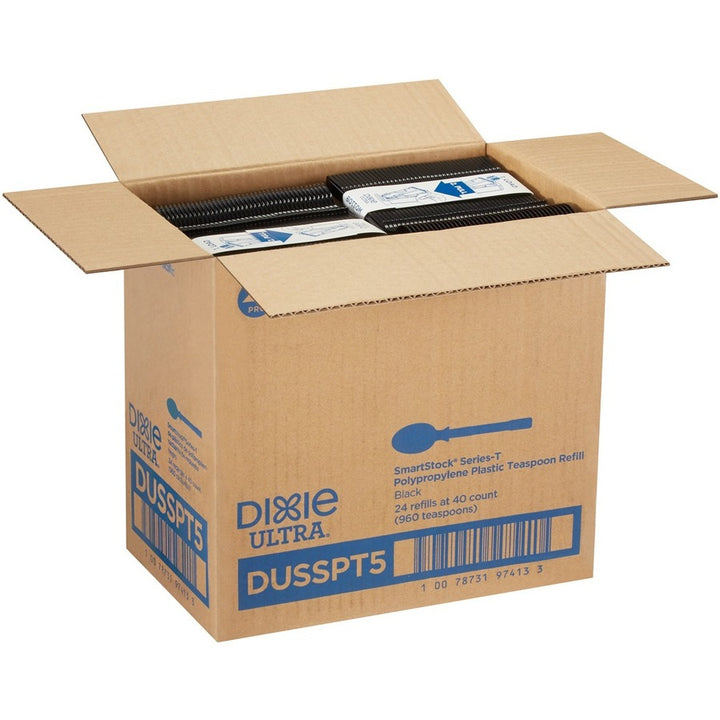 Image of SmartStock DUSSPT5 Spoon, Teaspoon, 40 x Teaspoon, Disposable, Black, 24 / Carton