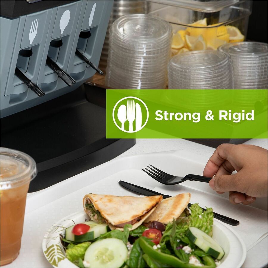 Image of SmartStock DUSSS5 Spoon, Soup Spoon, 40 x Soup Spoon, Disposable, Black, 24 / Carton