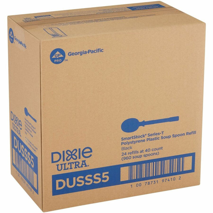 Image of SmartStock DUSSS5 Spoon, Soup Spoon, 40 x Soup Spoon, Disposable, Black, 24 / Carton