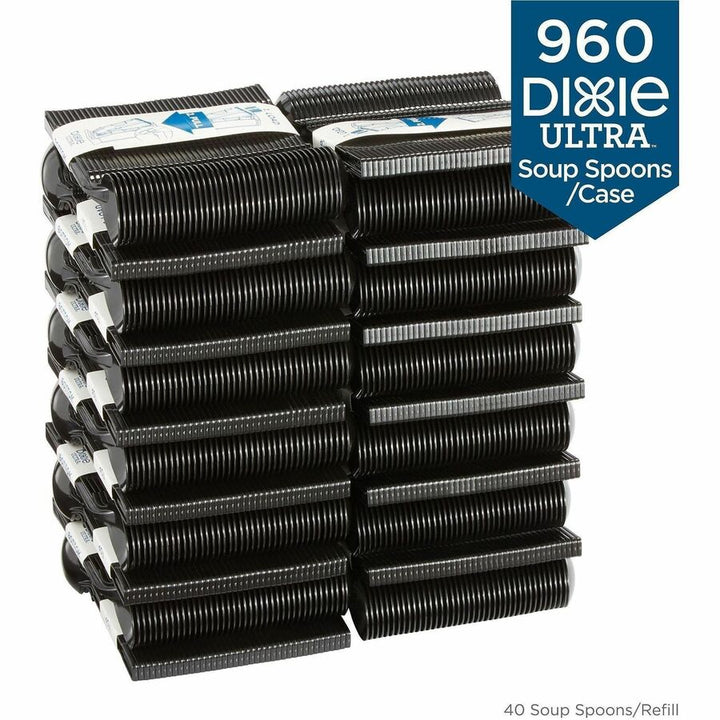 Image of SmartStock DUSSS5 Spoon, Soup Spoon, 40 x Soup Spoon, Disposable, Black, 24 / Carton