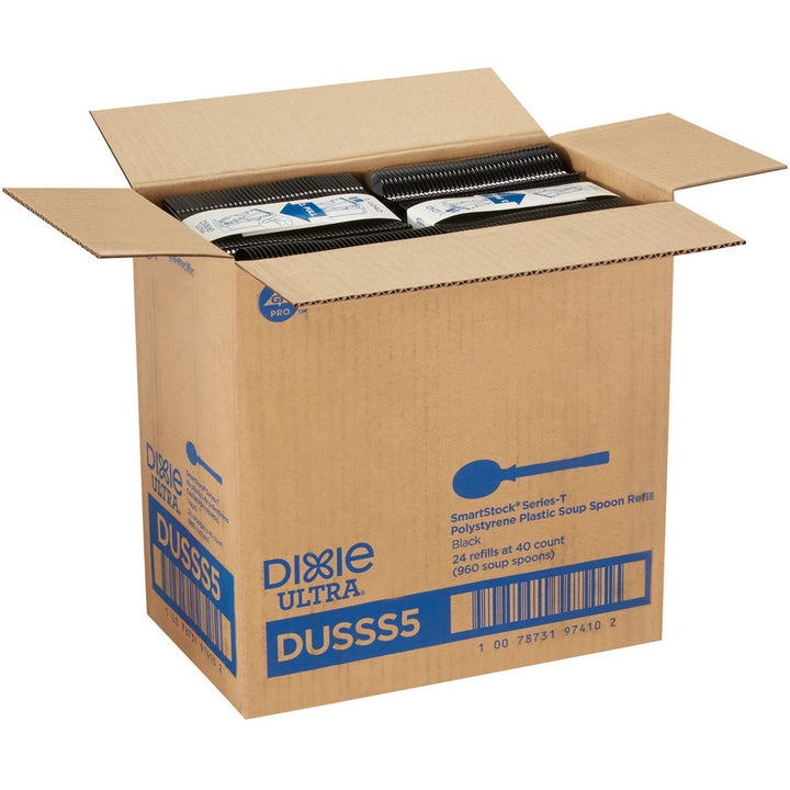 Image of SmartStock DUSSS5 Spoon, Soup Spoon, 40 x Soup Spoon, Disposable, Black, 24 / Carton