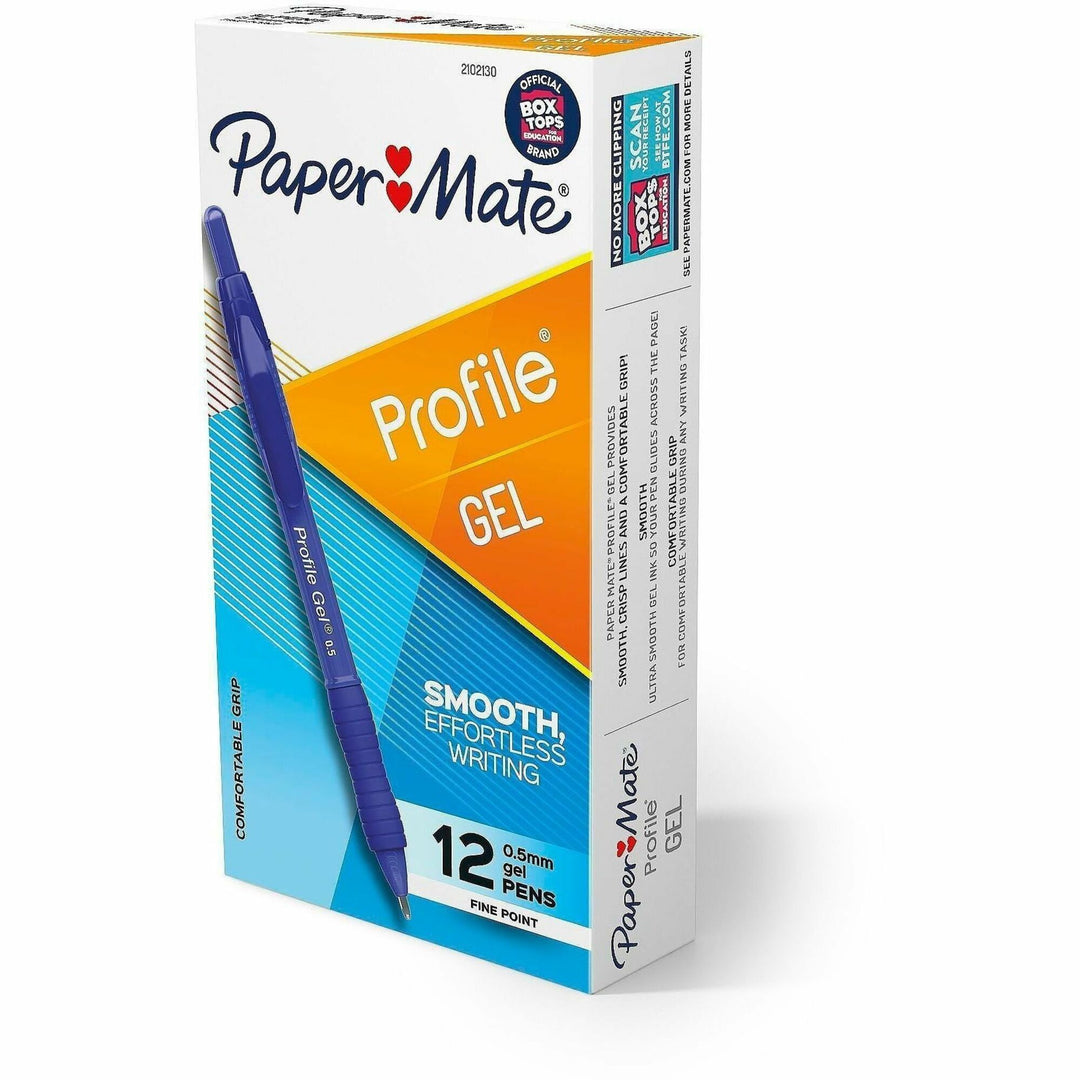 Image of Paper Mate 2102130 Profile Gel, 0.5 mm Fine Pen Point, Retractable, Blue Ink, Gel-based, Translucent Blue Barrel, 12 / Dozen