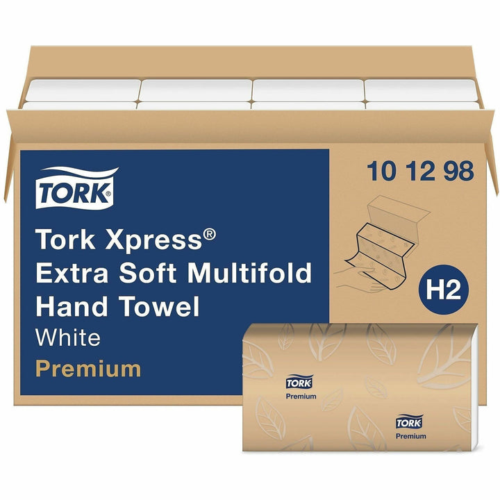 Image of TORK 101298 Xpress Extra Soft Multifold Hand Towels, 2 Ply, Multifold, 9.13" W x 12.80" Length, White, Virgin Pulp, Virgin Fiber, 16 / Carton