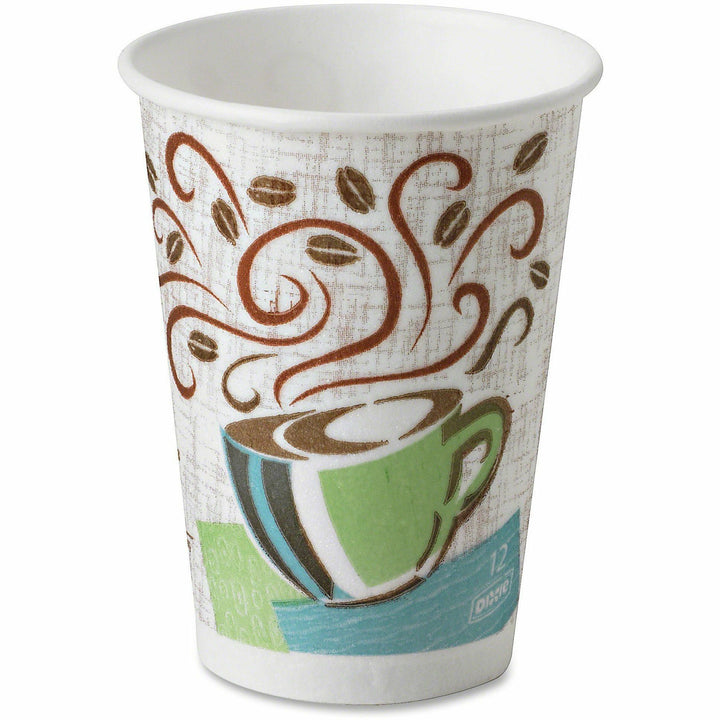 Image of Dixie 5342COMBO6 PerfecTouch 12 oz Hot Coffee Cup and Lid Sets by GP Pro, 12 fl oz, White, Paper, Hot Drink, Coffee, Beverage, 50 / Pack