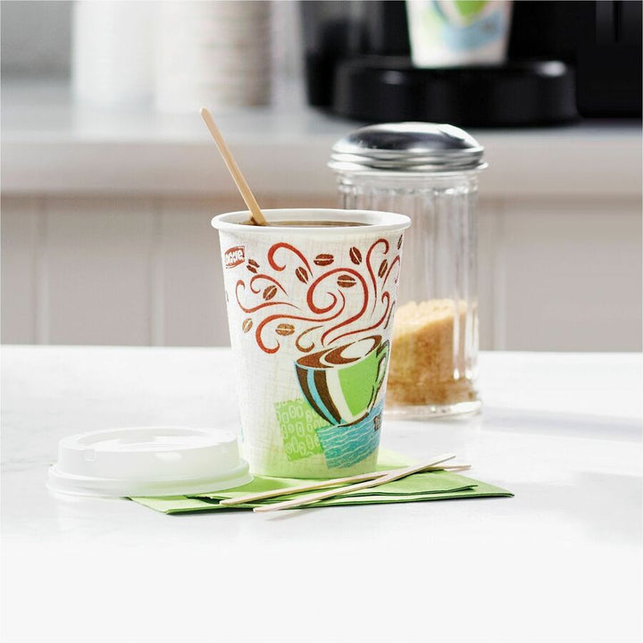 Image of Dixie 5342COMBO6 PerfecTouch 12 oz Hot Coffee Cup and Lid Sets by GP Pro, 12 fl oz, White, Paper, Hot Drink, Coffee, Beverage, 50 / Pack
