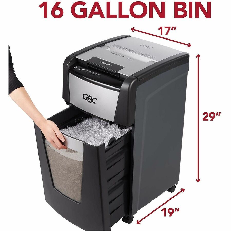 Image of GBC® Shredder,Auto,Super Cross-Cut/P4,230 Shts,9 Gal,Black