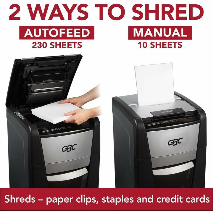 Image of GBC® Shredder,Auto,Super Cross-Cut/P4,230 Shts,9 Gal,Black
