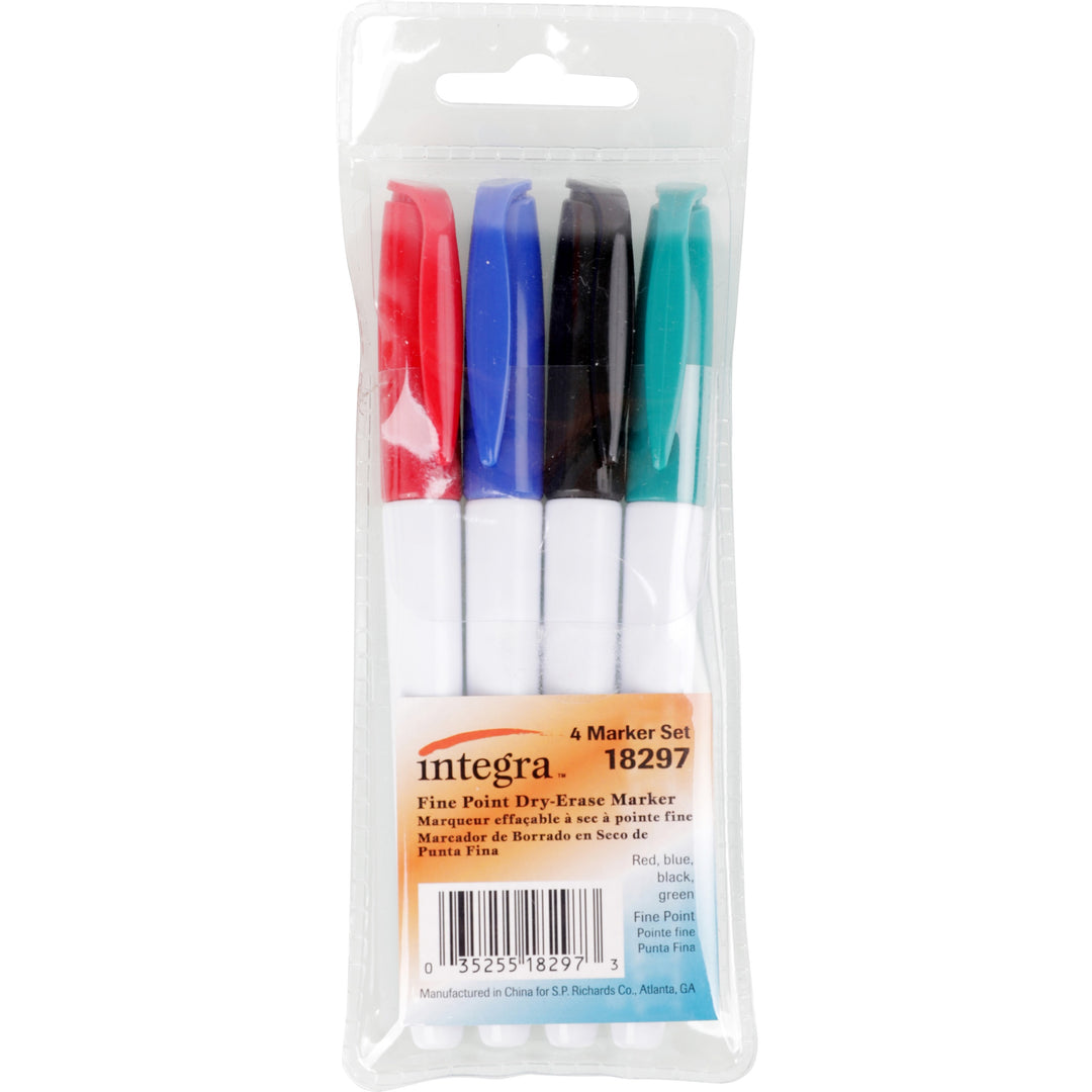 Image of Integra 18297 Dry-Erase Markers, Assorted Ink, Alcohol Based, 4 / Set