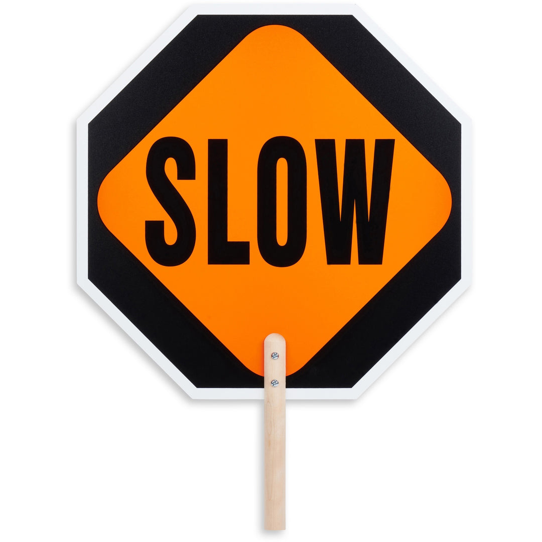 Image of Tatco Stop/Slow Sign,Handheld,10" Wood Handle,18"x1/5"x18", WE/RD