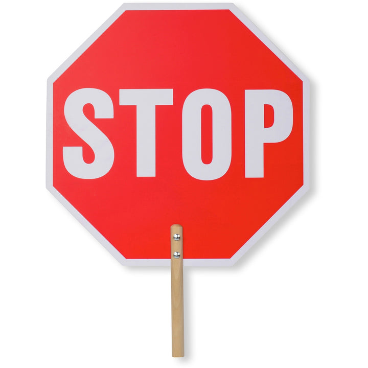 Image of Tatco Stop/Slow Sign,Handheld,10" Wood Handle,18"x1/5"x18", WE/RD