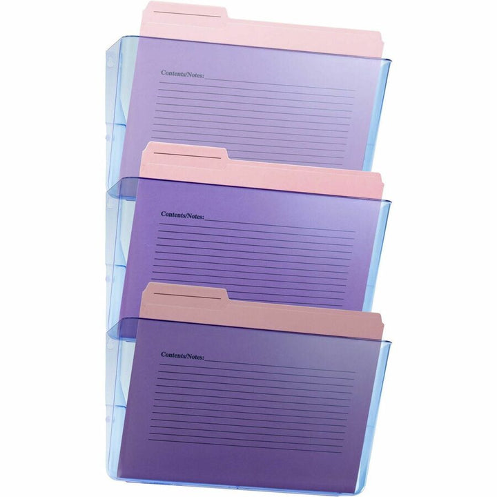 Image of Officemate Wall File,Letter,13"Wx4-1/10"Dx15"H,3/PK,Transparent Blue