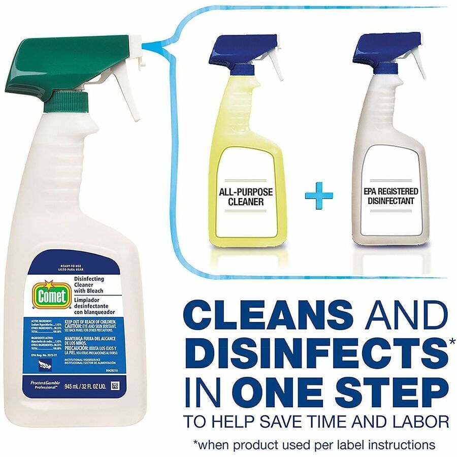 Image of Comet 75350 Disinfecting Cleaner Spray, Ready-To-Use, 32 fl oz (1 quart), Fresh Scent, Heavy Duty, Non-abrasive, Multi Spray Bottle, 1 Bottle