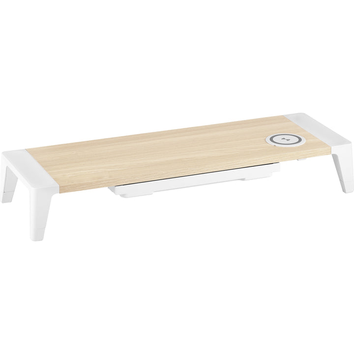 Image of Bostitch® Wooden Monitor Stand with Wireless Charging Pad, 9.8" x 26.77" x 4.13", White