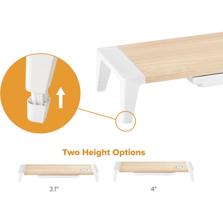 Image of Bostitch® Wooden Monitor Stand with Wireless Charging Pad, 9.8" x 26.77" x 4.13", White