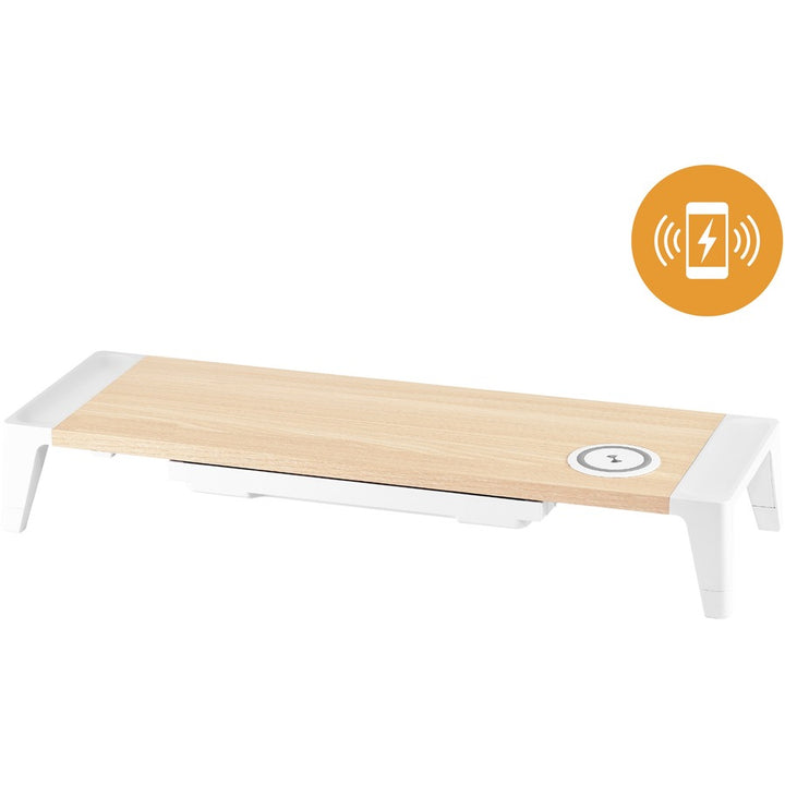 Image of Bostitch® Wooden Monitor Stand with Wireless Charging Pad, 9.8" x 26.77" x 4.13", White