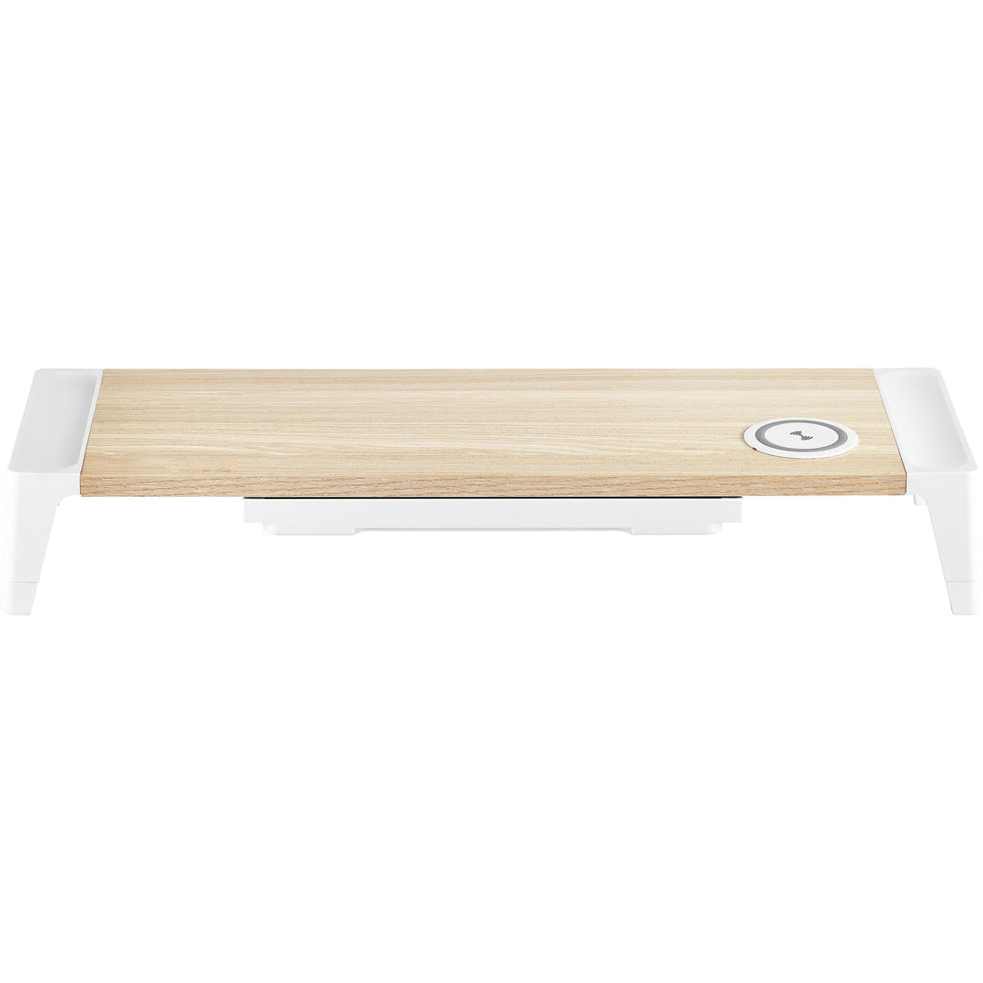 Image of Bostitch® Wooden Monitor Stand with Wireless Charging Pad, 9.8" x 26.77" x 4.13", White