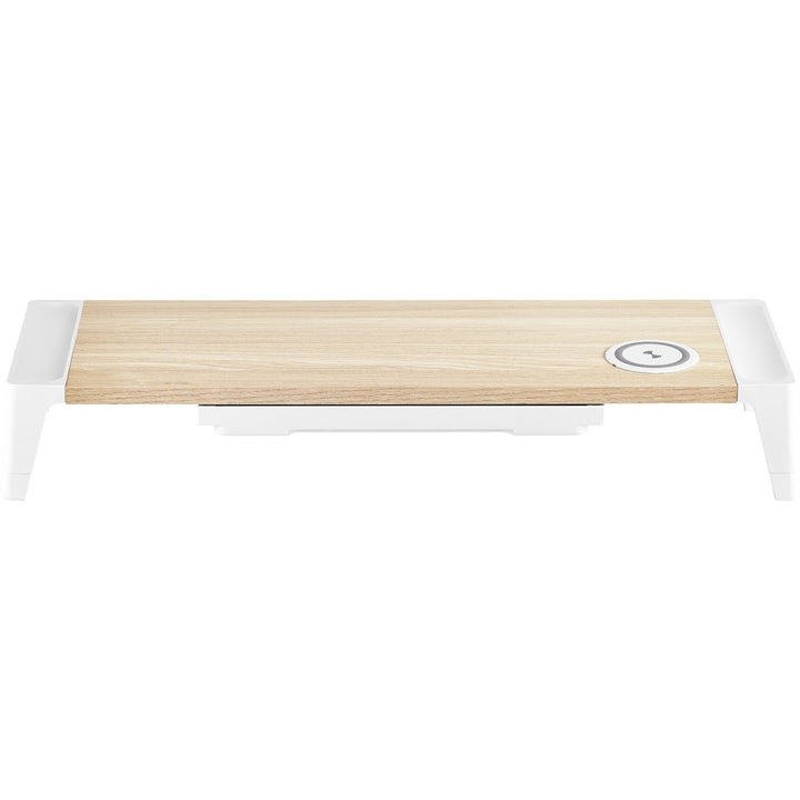 Image of Bostitch® Wooden Monitor Stand with Wireless Charging Pad, 9.8" x 26.77" x 4.13", White