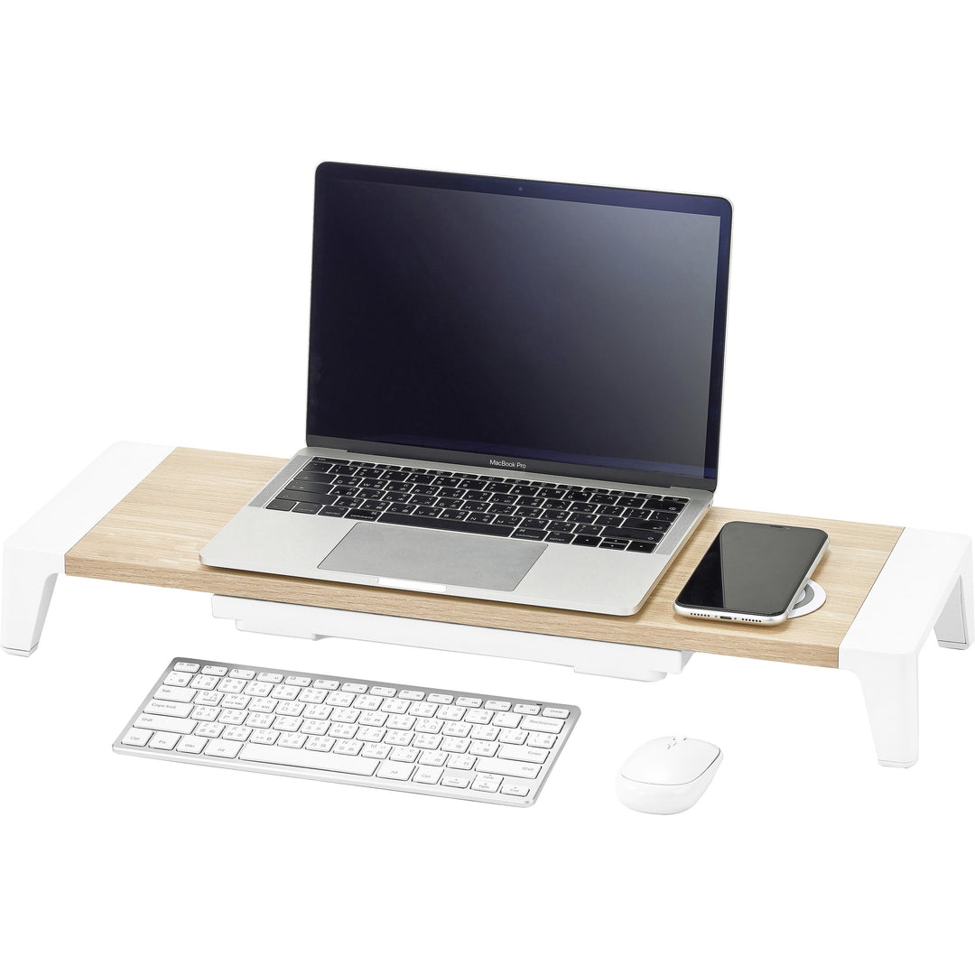 Image of Bostitch® Wooden Monitor Stand with Wireless Charging Pad, 9.8" x 26.77" x 4.13", White
