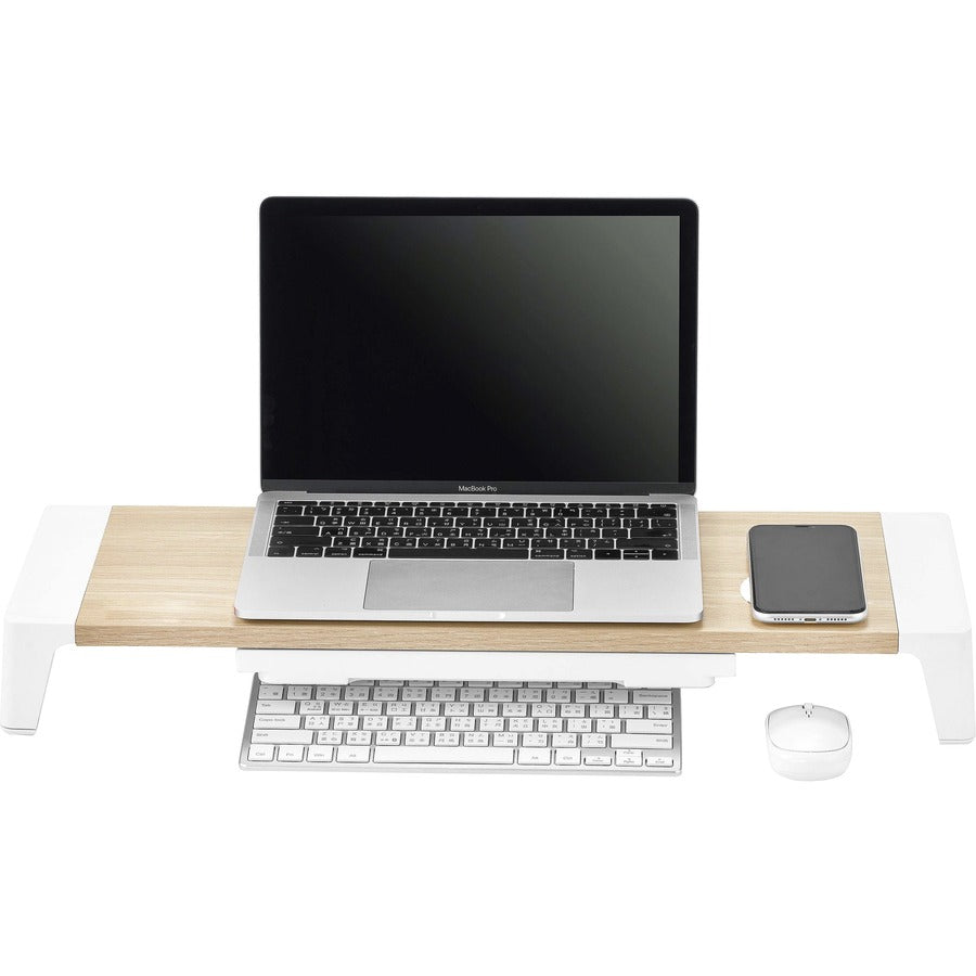 Image of Bostitch® Wooden Monitor Stand with Wireless Charging Pad, 9.8" x 26.77" x 4.13", White