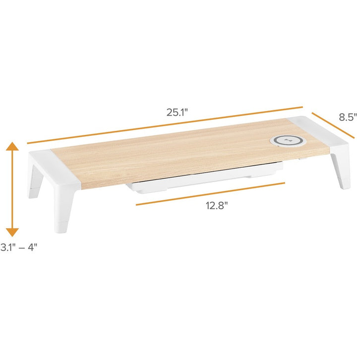 Image of Bostitch® Wooden Monitor Stand with Wireless Charging Pad, 9.8" x 26.77" x 4.13", White