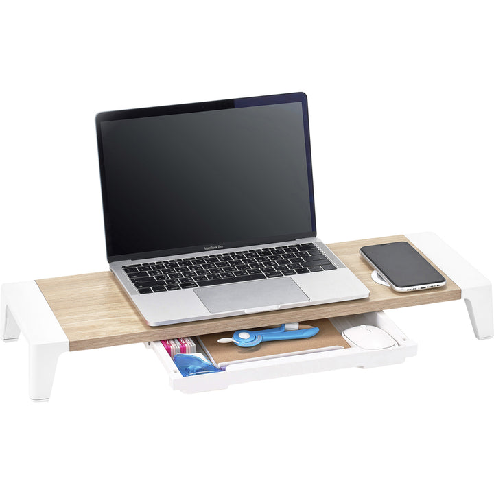 Image of Bostitch® Wooden Monitor Stand with Wireless Charging Pad, 9.8" x 26.77" x 4.13", White