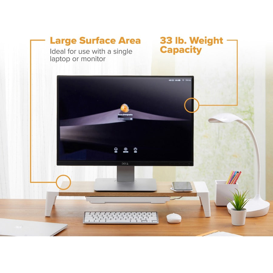 Image of Bostitch® Wooden Monitor Stand with Wireless Charging Pad, 9.8" x 26.77" x 4.13", White