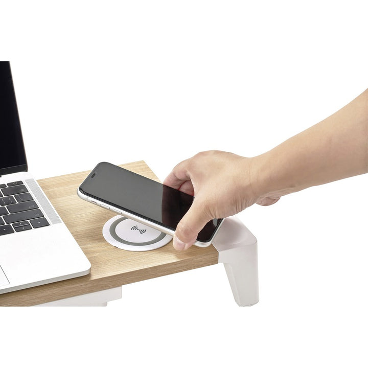 Image of Bostitch® Wooden Monitor Stand with Wireless Charging Pad, 9.8" x 26.77" x 4.13", White