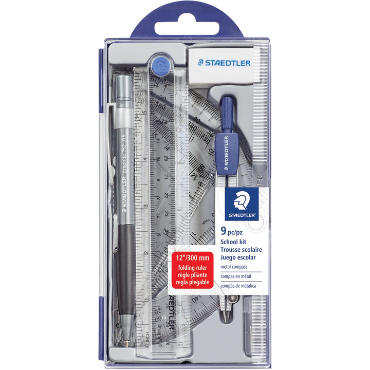 Image of Staedtler® Math Set, 9 Pcs, Blue/Silver