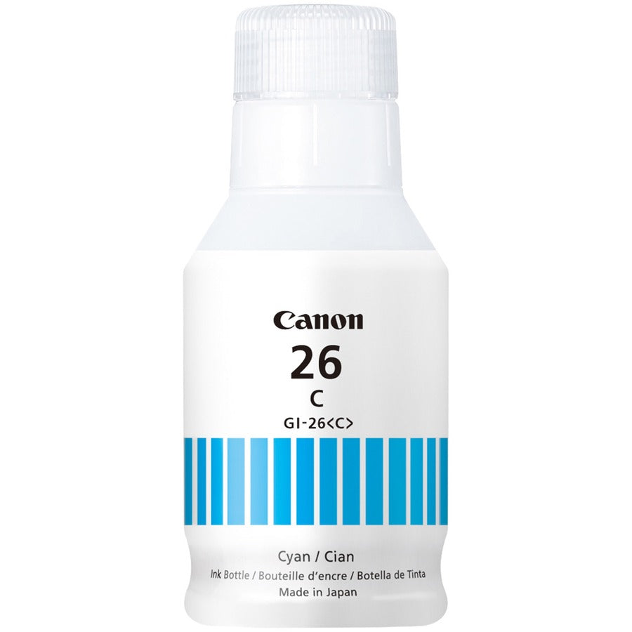 Image of Canon GI-26c GI-26 Pigment Color Ink Bottle, Inkjet, Cyan, 14000 Pages, 132 mL, 1 Each