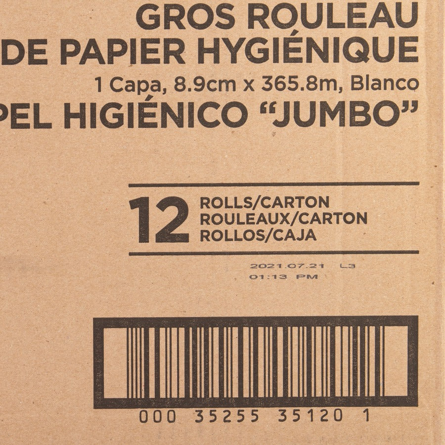 Image of Genuine Joe Bath Tissue Roll,Jumbo,1-Ply,3.63"x1200',8.88"Dia,12/CT, WE