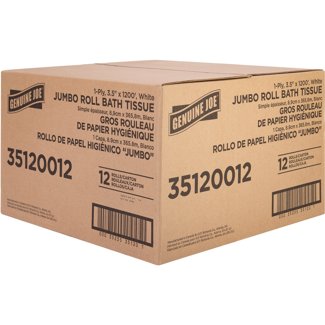 Image of Genuine Joe Bath Tissue Roll,Jumbo,1-Ply,3.63"x1200',8.88"Dia,12/CT, WE