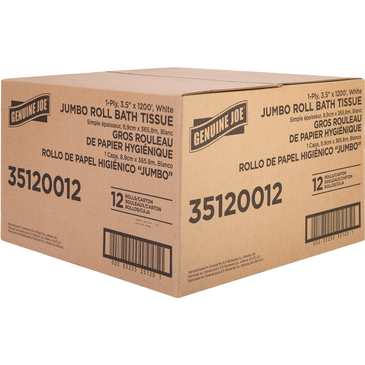 Image of Genuine Joe Bath Tissue Roll,Jumbo,1-Ply,3.63"x1200',8.88"Dia,12/CT, WE