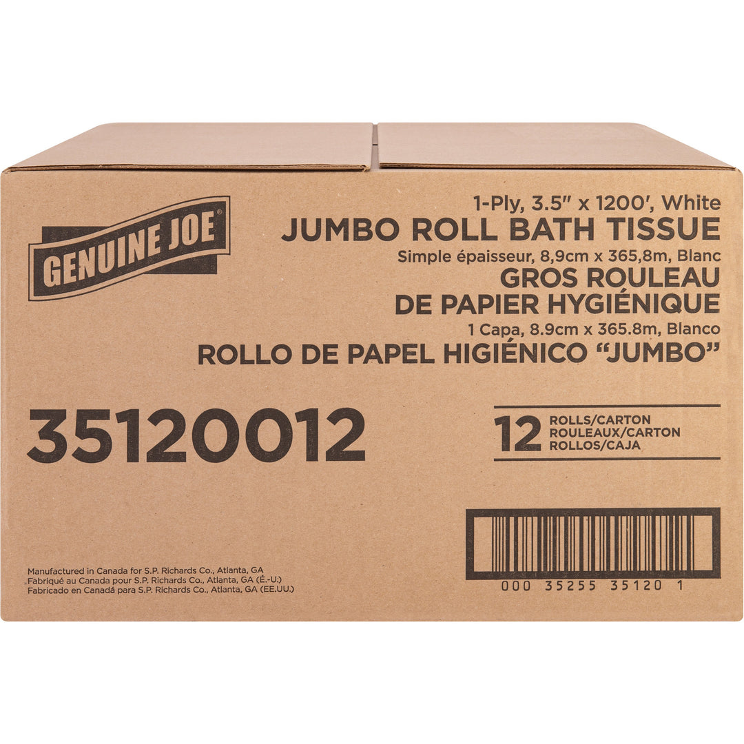 Image of Genuine Joe Bath Tissue Roll,Jumbo,1-Ply,3.63"x1200',8.88"Dia,12/CT, WE