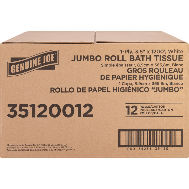 Image of Genuine Joe Bath Tissue Roll,Jumbo,1-Ply,3.63"x1200',8.88"Dia,12/CT, WE