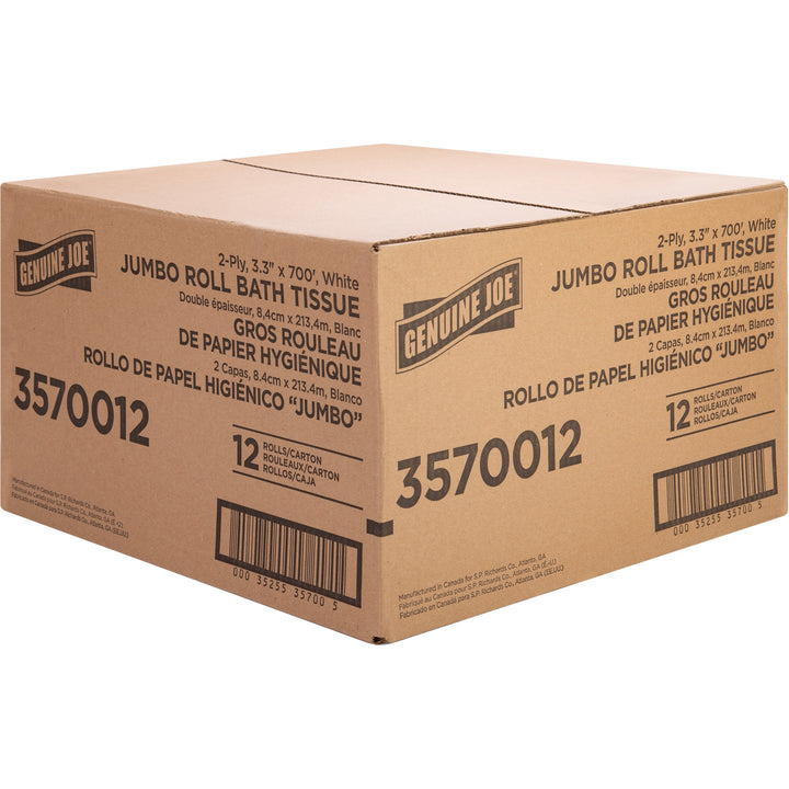 Image of Genuine Joe Bath Tissue Roll,Jumbo,2-Ply,3.3"x700',8.88"Dia,12/CT,WE