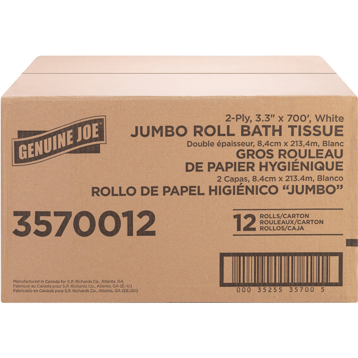 Image of Genuine Joe Bath Tissue Roll,Jumbo,2-Ply,3.3"x700',8.88"Dia,12/CT,WE