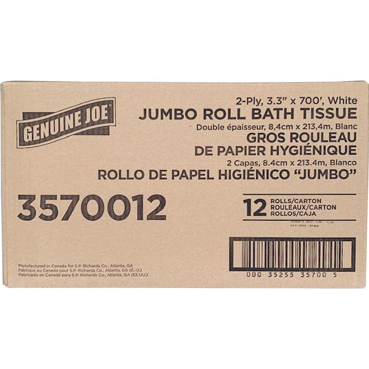 Image of Genuine Joe Bath Tissue Roll,Jumbo,2-Ply,3.3"x700',8.88"Dia,12/CT,WE