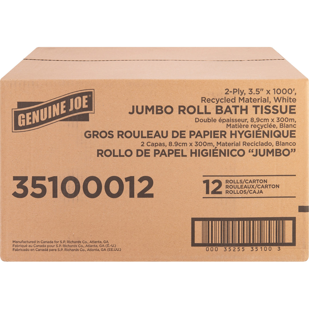 Image of Genuine Joe Bath Tissue Roll,Jumbo,2-Ply,3.5"x1000',8.88"Dia,12/CT, WE