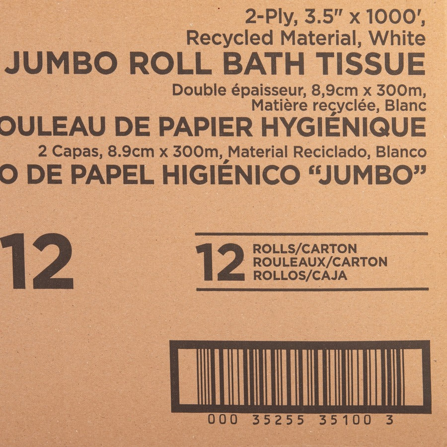 Image of Genuine Joe Bath Tissue Roll,Jumbo,2-Ply,3.5"x1000',8.88"Dia,12/CT, WE