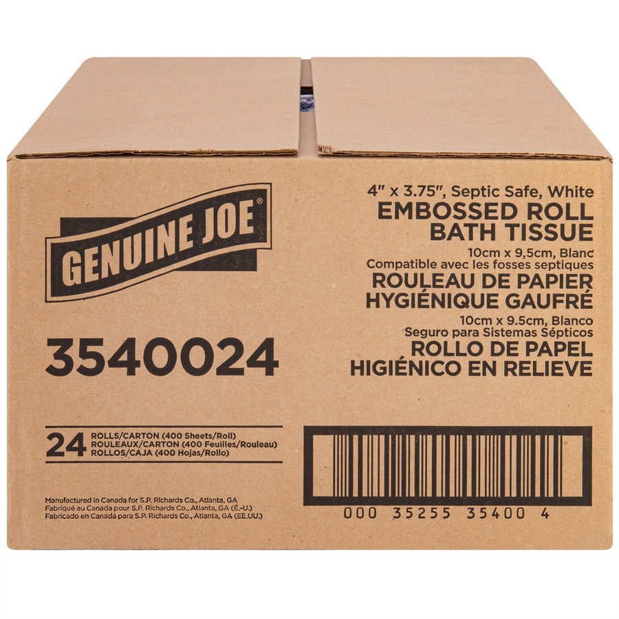 Image of Genuine Joe Bathroom Tissue, 2-Ply, 400Shts/RL, 4"x3-3/4", 24/CT, WE