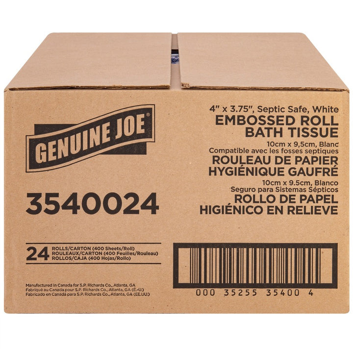 Image of Genuine Joe Bathroom Tissue, 2-Ply, 400Shts/RL, 4"x3-3/4", 24/CT, WE