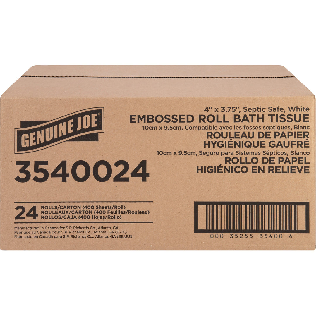Image of Genuine Joe Bathroom Tissue, 2-Ply, 400Shts/RL, 4"x3-3/4", 24/CT, WE