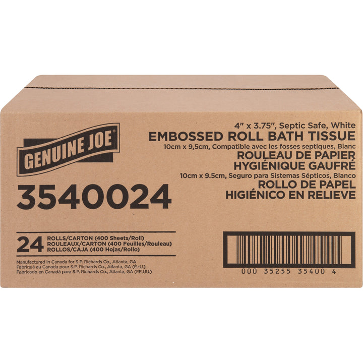 Image of Genuine Joe Bathroom Tissue, 2-Ply, 400Shts/RL, 4"x3-3/4", 24/CT, WE