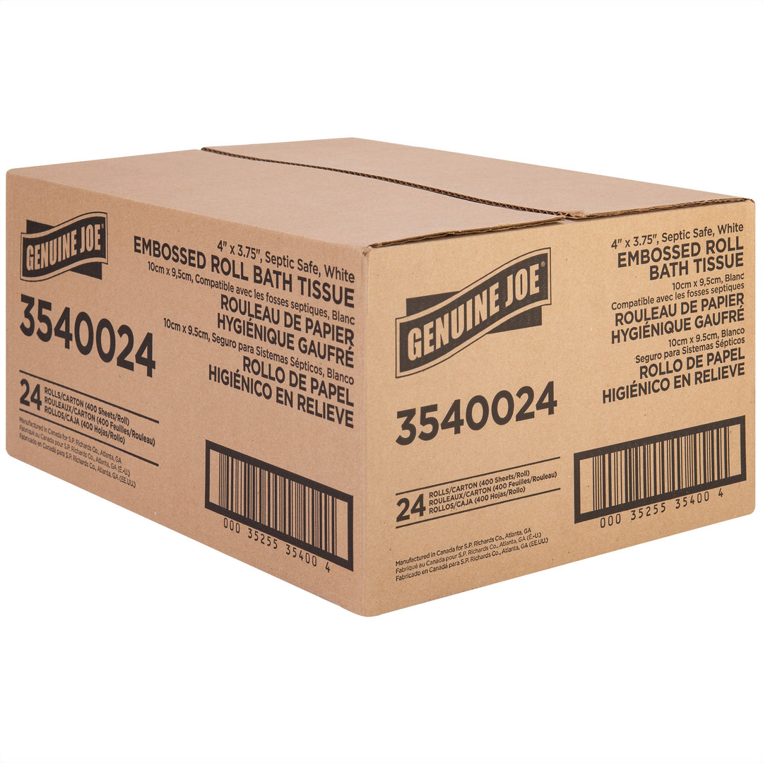 Image of Genuine Joe Bathroom Tissue, 2-Ply, 400Shts/RL, 4"x3-3/4", 24/CT, WE